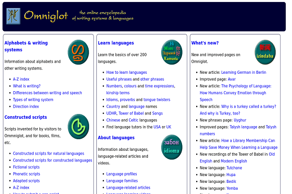Omniglot là một bách khoa toàn thư trực tuyến rộng lớn về ngôn ngữ